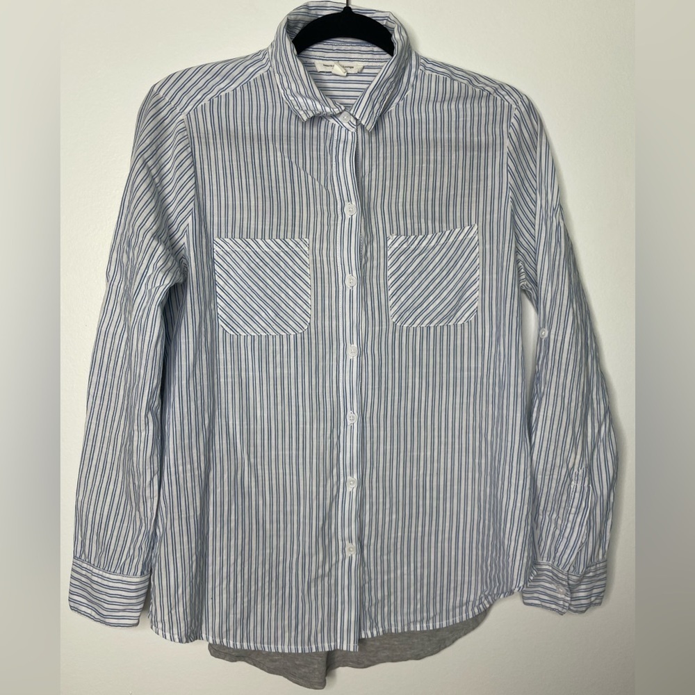 Beachlunchlounge classic stripes mix media blouse
